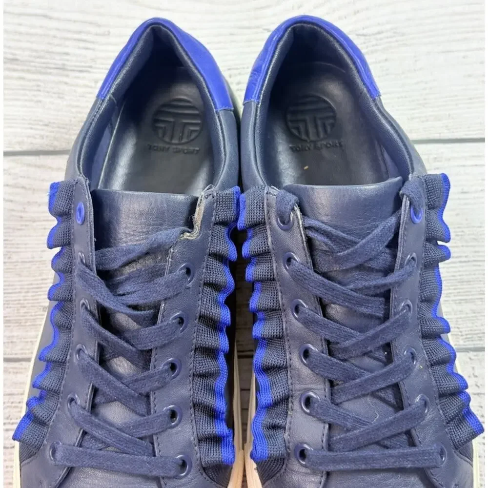 Tory Burch Tory Sport Women’s Ruffle Sneakers Navy Blue Leather Size 8.5